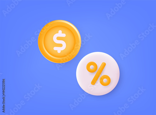 Percentage commission icon.  3D Web Vector Illustrations.