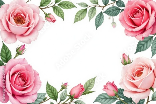 Intricate watercolor roses & leaves, soft hues, art, flower pattern, print
