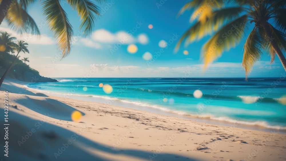 Fototapeta premium Tropical sea view on a sandy beach during summer with an empty area for product display