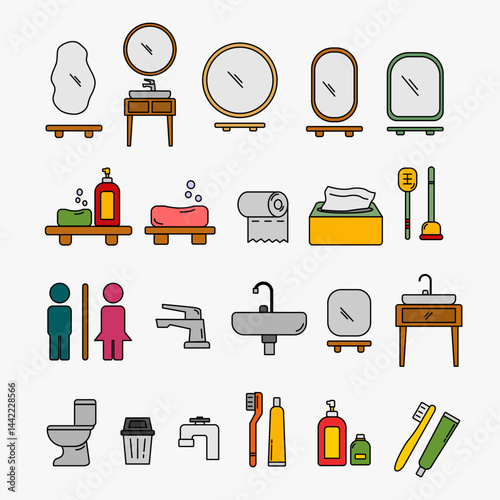 Set of bathroom icons illustration