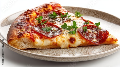 Wallpaper Mural a ceramic plate with a slice of pizza on a white isolated background, delicious and inviting look Torontodigital.ca