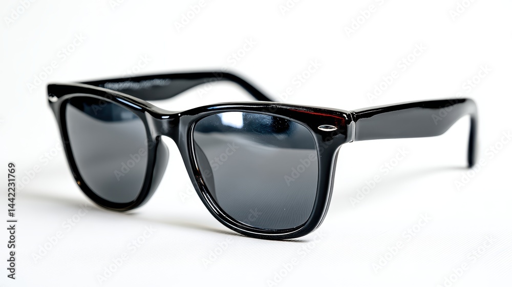 a pair of black sunglasses on a white isolated background, stylish and sleek design a pair of black sunglasses on a white isolated background, stylish and sleek design