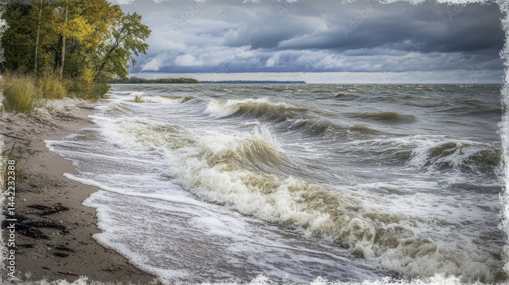 custom made wallpaper toronto digitalStormy Ocean Waves Crashing onto a Sandy Shoreline Under Cloudy Skies