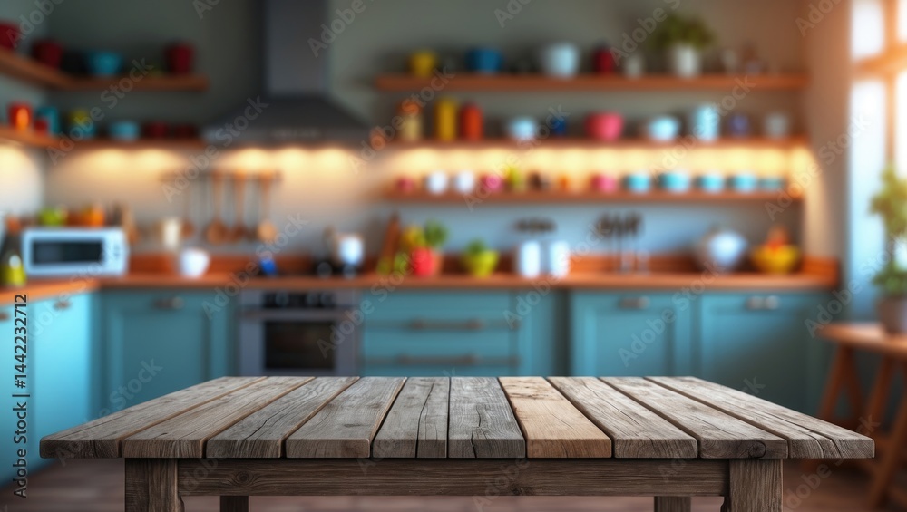 Uncluttered wooden table with a blurred setting, perfect for product presentations or montages. Uncluttered wooden table with a blurred setting, perfect for product presentations or montages.