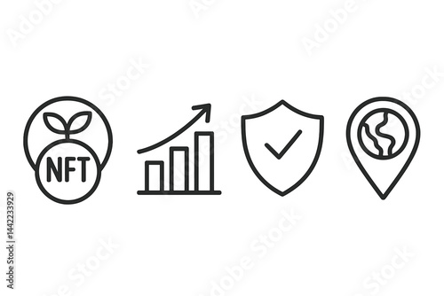 Icons representing climate assets display token, return, verify, and reach