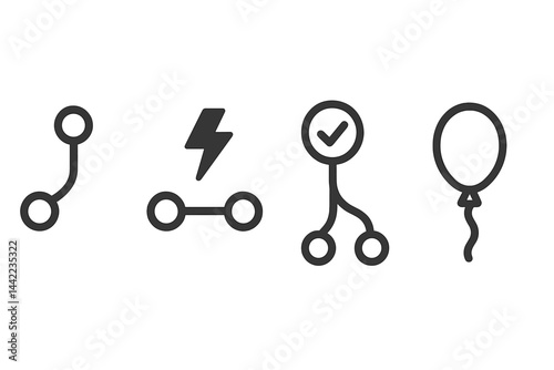 Icons representing Git workflow include fork, conflict, merge, and release symbols