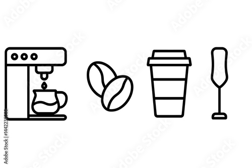 Simple flat style coffee icons are suitable for a modern espresso bar