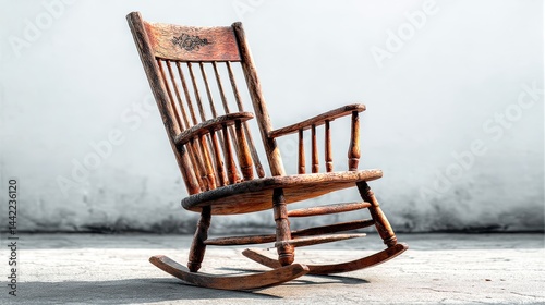 a wooden rocking chair on a white isolated background, classic and cozy design