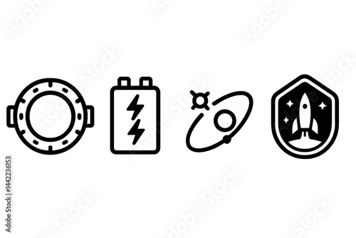 Icons in the aerospace industry represent hardware, energy, trajectory, and identity