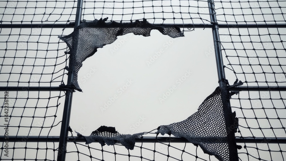 Steel mesh fencing with a damaged hole