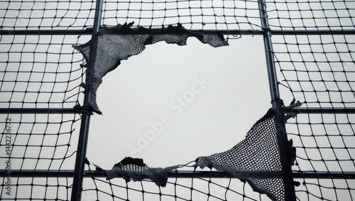 Obraz na płótnie Steel mesh fencing with a damaged hole w salonie