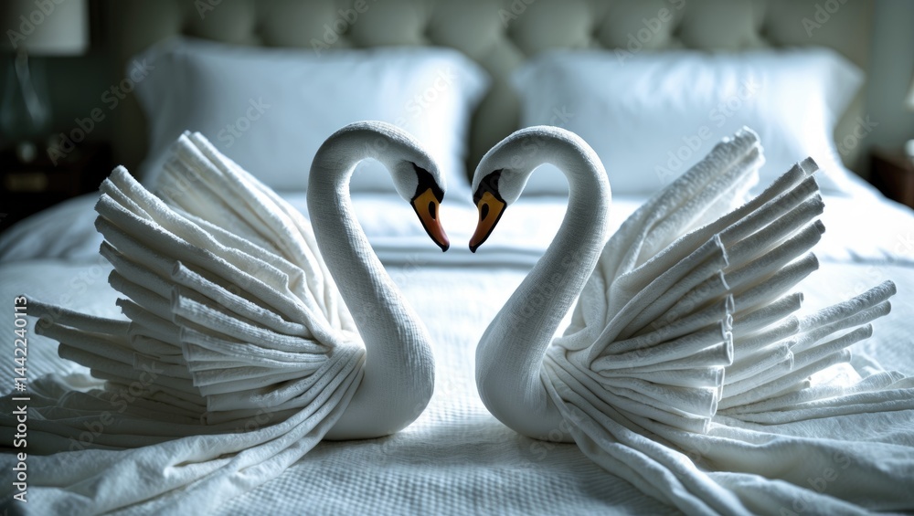 Obraz premium Towels Shaped into Swans
