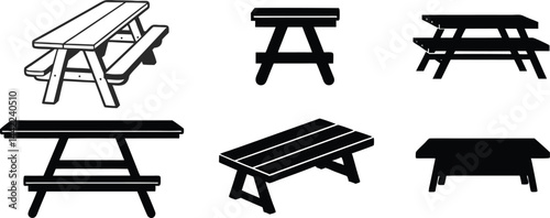 picnic table silhouette vector art.