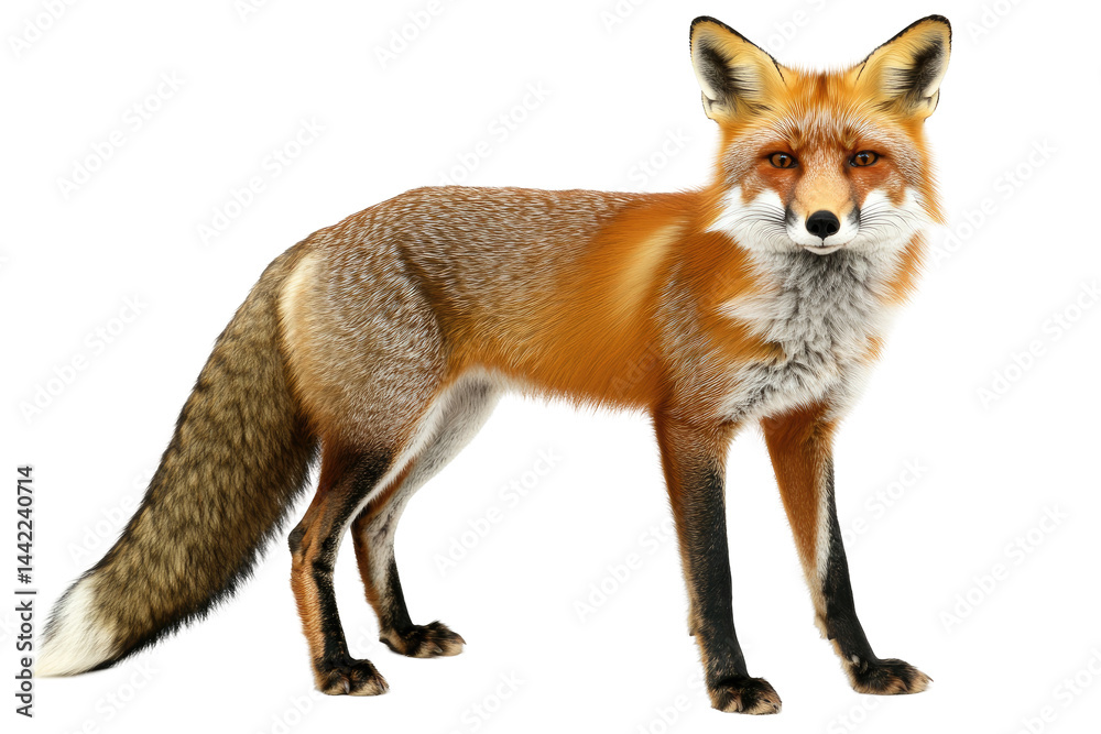 Fototapeta premium Red fox standing, facing forward Detailed fur and body features are visible