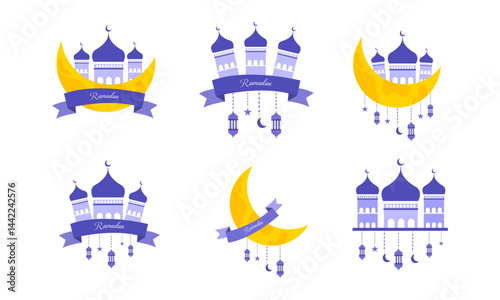 Islamic mosque and crescent moon background for Ramadan Kareem