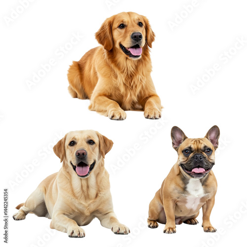 Canvas Print Three adorable golden dogs posing against a black background showcasing their pl