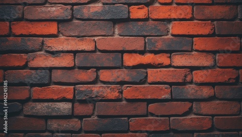 Brown and orange dirty grunge stone brick wall in horizontal rectangle format as abstract background