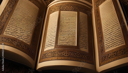 Close-up of an Open Quran with Intricate Gold Decoration