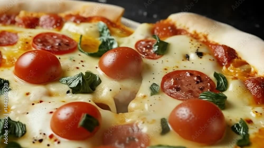 freshly baked pizza, highlighting its vibrant and appetizing appearance. freshly baked pizza, highlighting its vibrant and appetizing appearance.