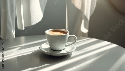 Table with a lighted espresso coffee cup. Photography of food and beverages