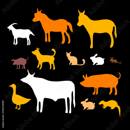 Collection of farm animals silhouette vector illustration