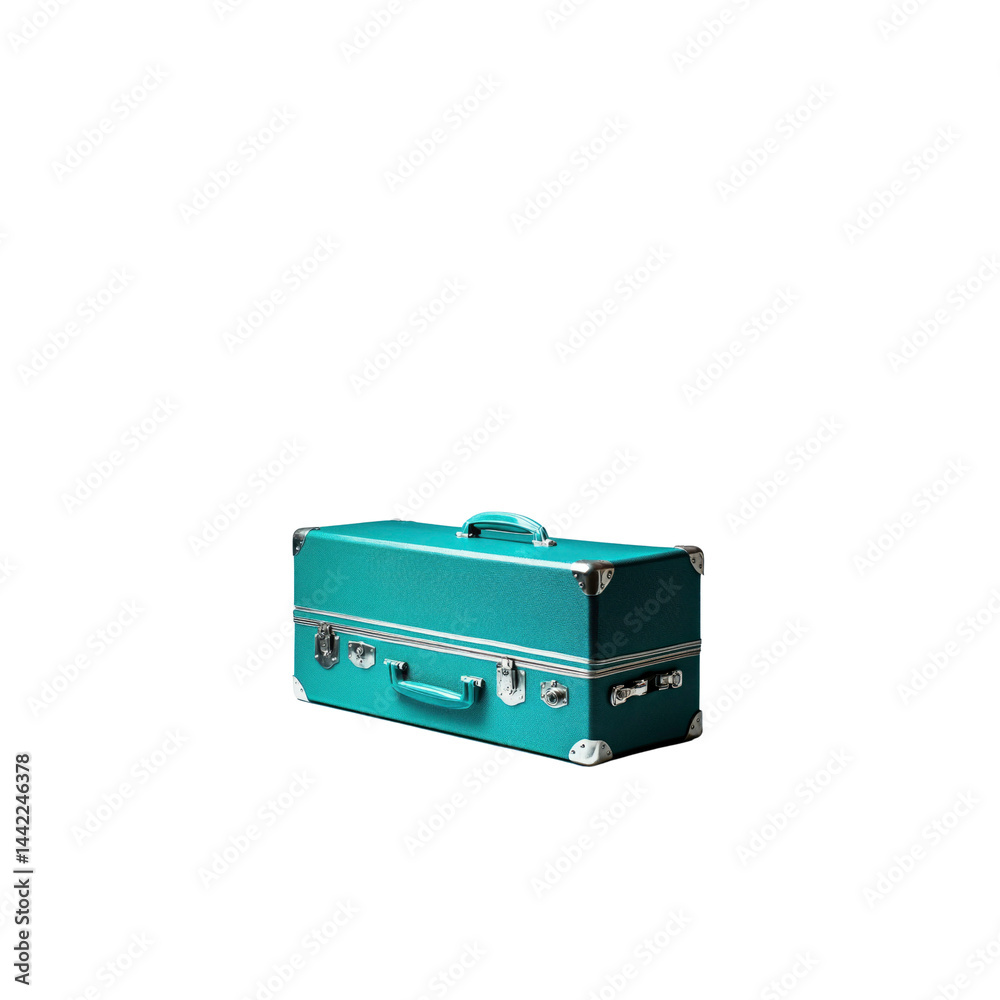 Obraz premium Teal Vintage Suitcase, Retro Travel Bag, Isolated on Transparent Background