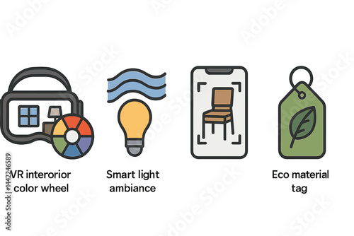 The décor-tool icons are merged with those for palette, lighting, placement, and materials