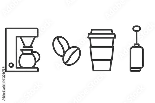 A modern espresso bar is perfectly symbolized by coffee icons in a simple flat style