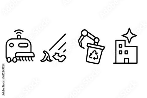 Urban-robotics icons showing bot, detection, grab, and outcome