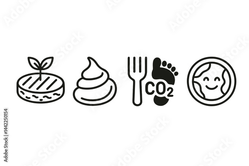 Menu-green icons merging burger, spread, impact, and smile