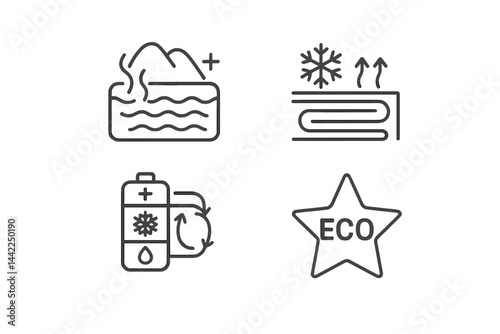 Passive-heat icons combining spa, pipe, storage, and score