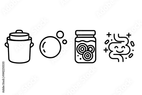 Ferment icons showing crock, bubbles, jar, and gut