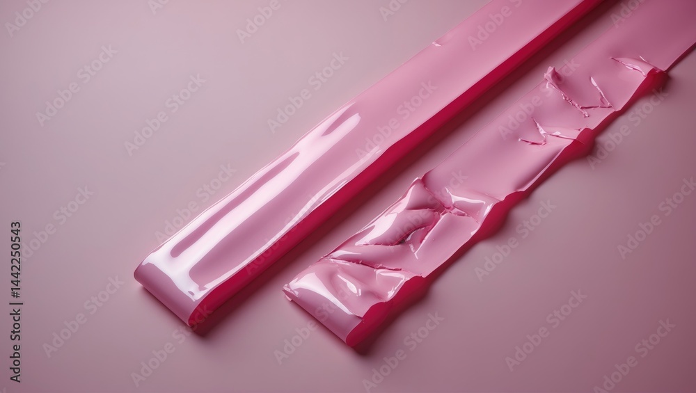 Naklejka premium Pink tape with adhesive. Collection of torn sticky strips. Crinkled adhesive tape pieces.