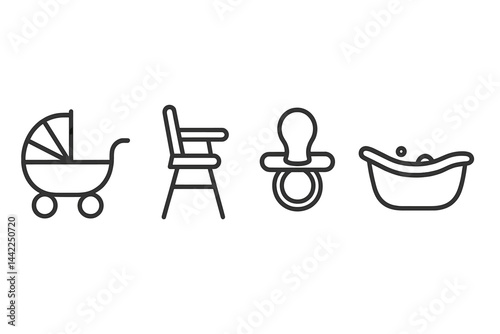 Childcare item icons in a simple flat format