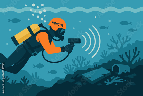 Flat marine-safety scene merging technology, diving gear, and conservation