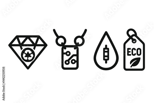 Up-cycle icons combining glass gem, PCB links, solder, and branding