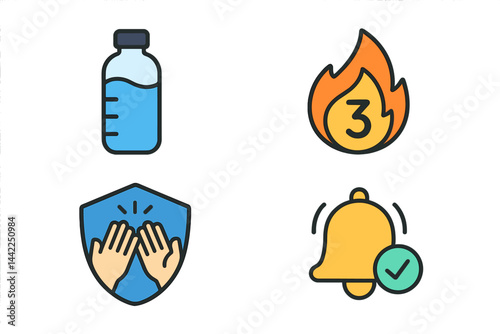 Wellness-app icons joining volume, consistency, community, and reminders