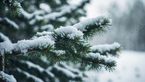 Pinus wallichiana tree blanketed in snow, wallpaper theme. photo