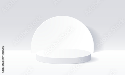3D white product podium background. Abstract composition in minimal design. Studio showroom product pedestal