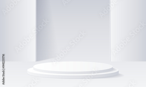 3D white product podium background. Abstract composition in minimal design. Studio showroom product pedestal