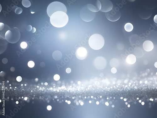 Abstract Soft luxury glowing silver bokeh light particles background, ai