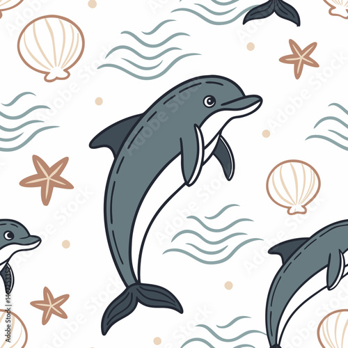 seamless pattern with dolphins