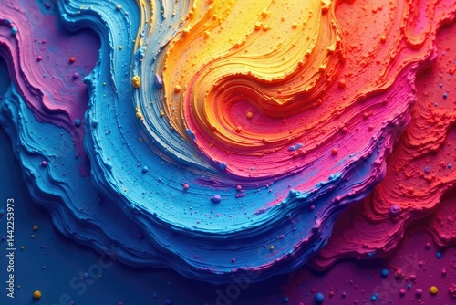 Abstract swirling paint textures in vibrant hues, flow, bold