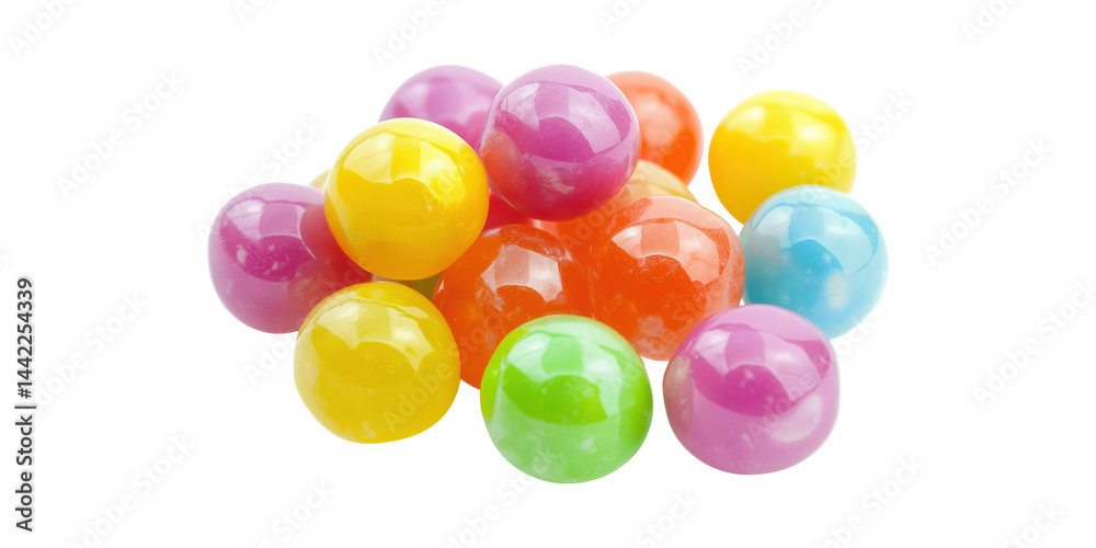 Fototapeta premium Colorful Assorted Gumballs. Sweetness And Fun In Vibrant Candy Display Isolated On Transparent Background