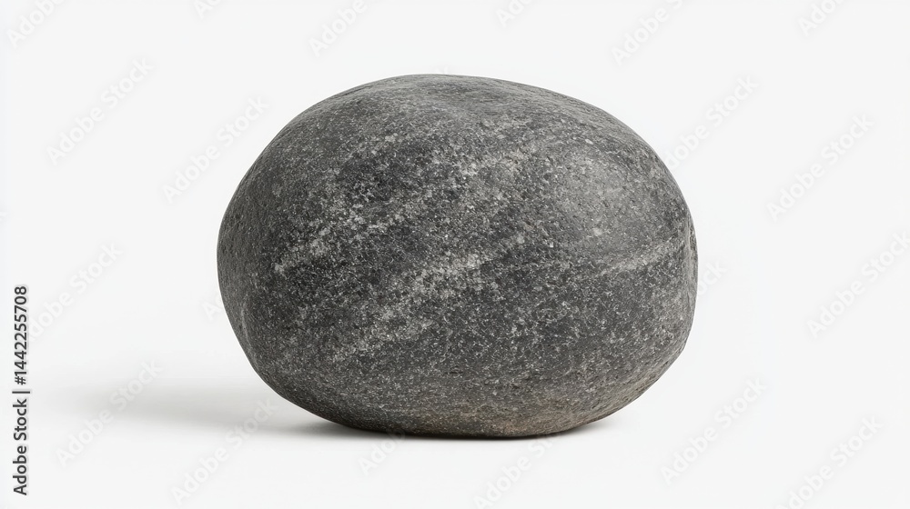 A large, dark gray rock with a rough texture and a small indentation in the center. A large, dark gray rock with a rough texture and a small indentation in the center.