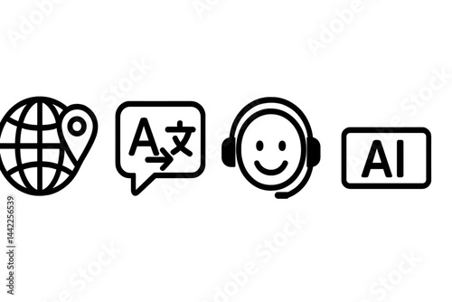 The merging of multilingual icons represents the integration of place, speech, support, and auto-generated text