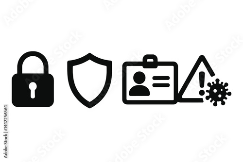 Icons of cybersecurity covering privacy, identity, and threats
