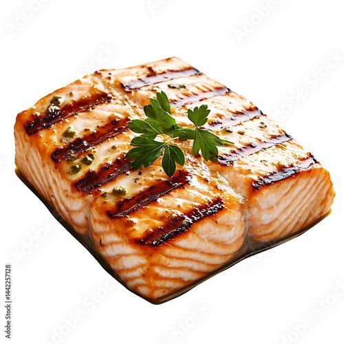 Grilled Salmon on Transparent Background isolated on white background
