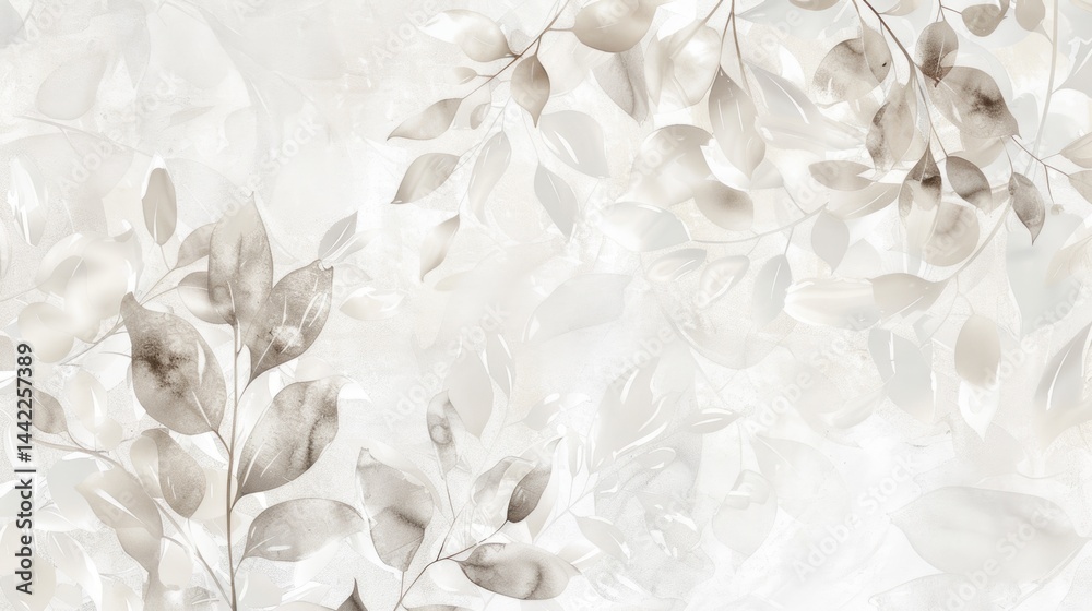 Fototapeta premium Elegant neutral leaf pattern background with soft beige watercolor effect