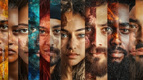 A creative collage of faces from various ethnic groups